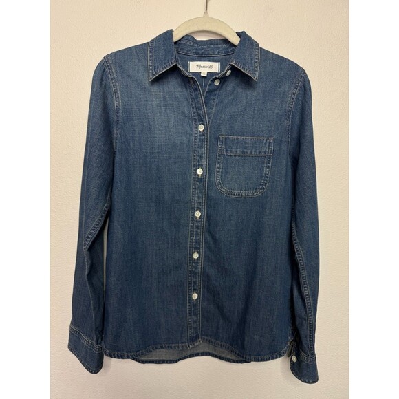 Madewell XS Tuckable Denim Shirt in Greendale Wash Cotton Button Up Blue NWT - Picture 5 of 14